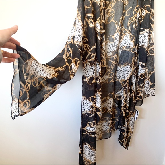 Black and Gold Chain Pattern Beach Cover Up Sz M-L - Picture 3 of 10